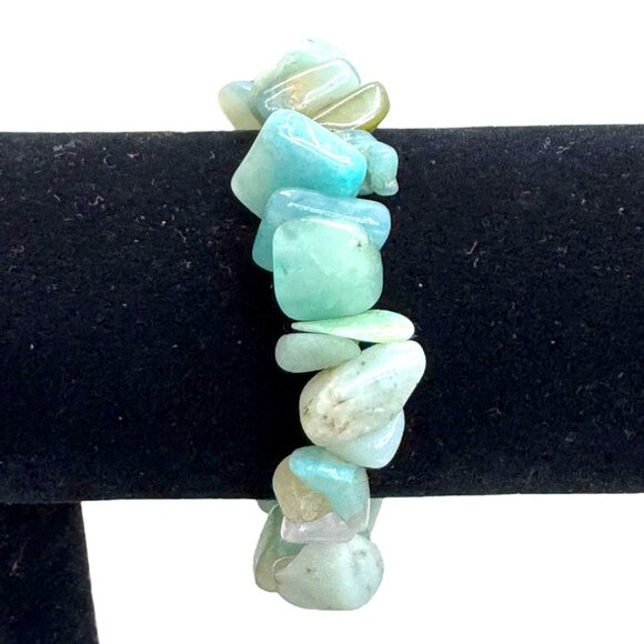 Amazonite Gemstone Chip Stretch Bracelet Natural Stone Jewelry Turquoise Blue - Picture 1 of 4